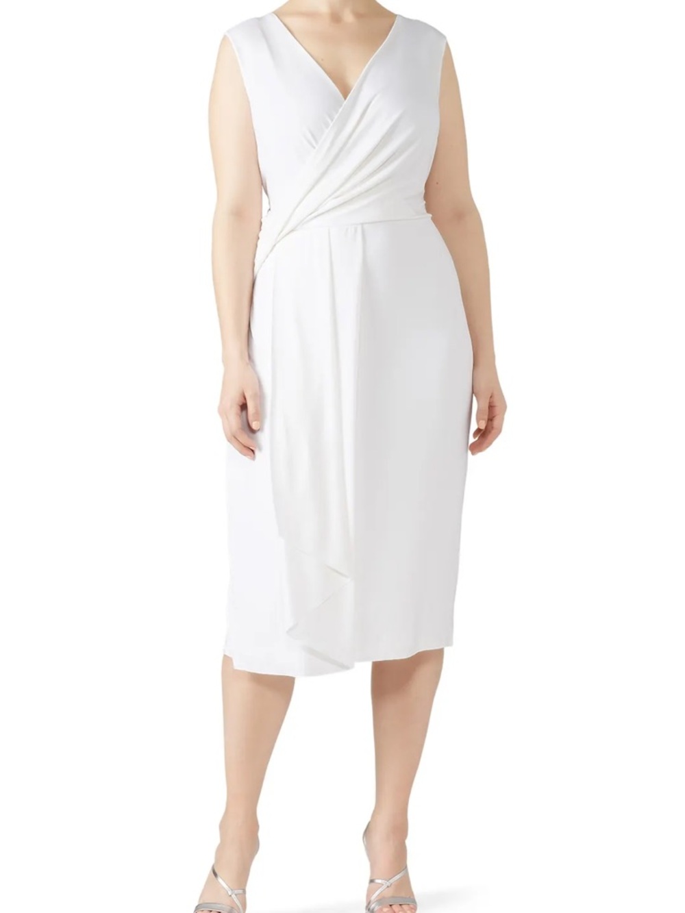 Elegant White Faux-Wrap Sheath Dress